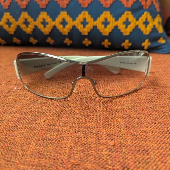 Vintage Prada Sheild Sunglasses Y2K Sport SPS 52E 4AO-5D1 125 White Frame Grey - Picture 4 of 10